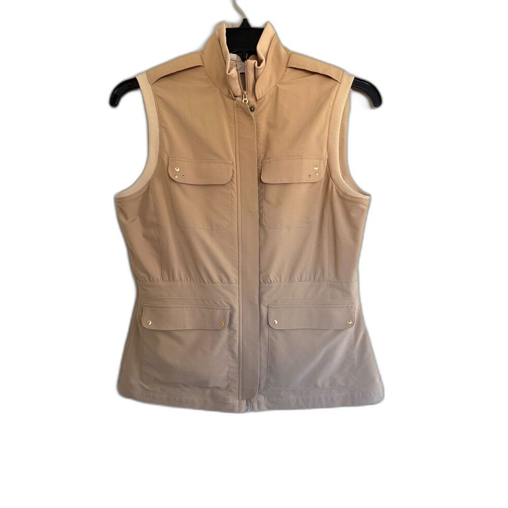 Tail Tech Women's Tan Utility Golf Vest Full‎ Zip Pockets Size Medium